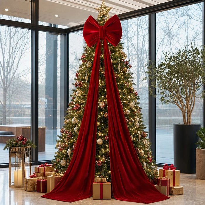 Giant Christmas Bow – Oversized Wine-Red Bow with Long Ribbons