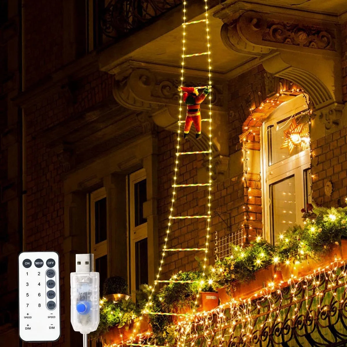 Santa Climbing Ladder Light