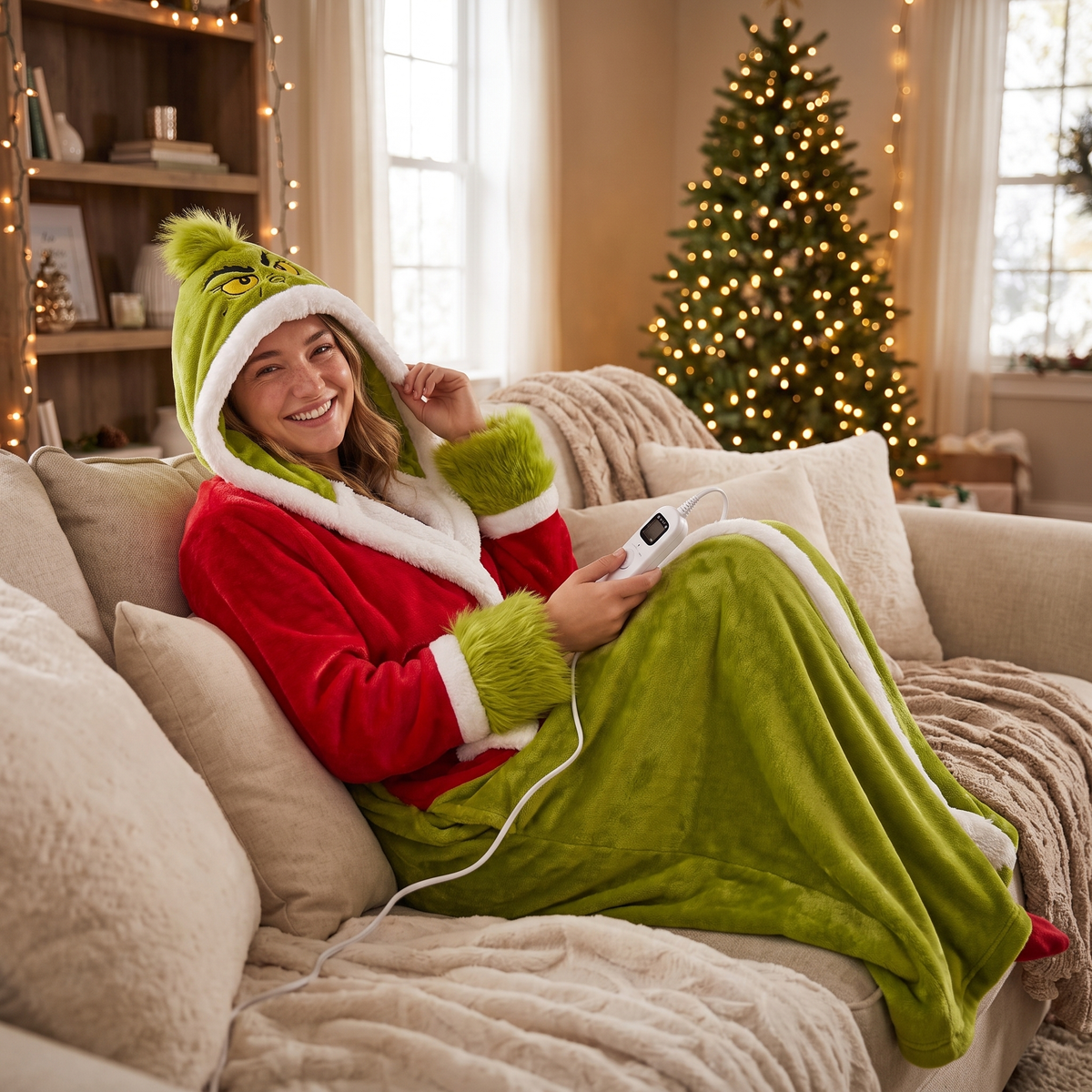 Green Grump heated Christmas robe