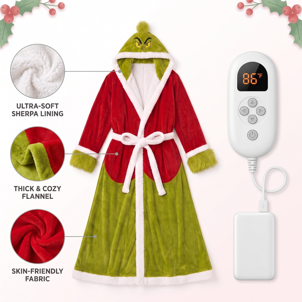 Green Grump heated Christmas robe