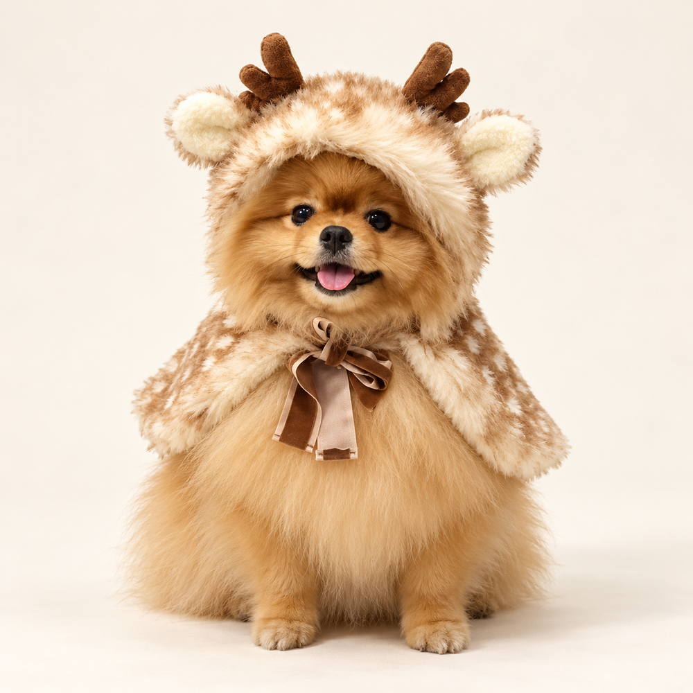 Cozy reindeer pet cape