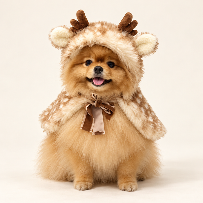 Cozy Reindeer Pet Cape – Fleece Hood with Antlers
